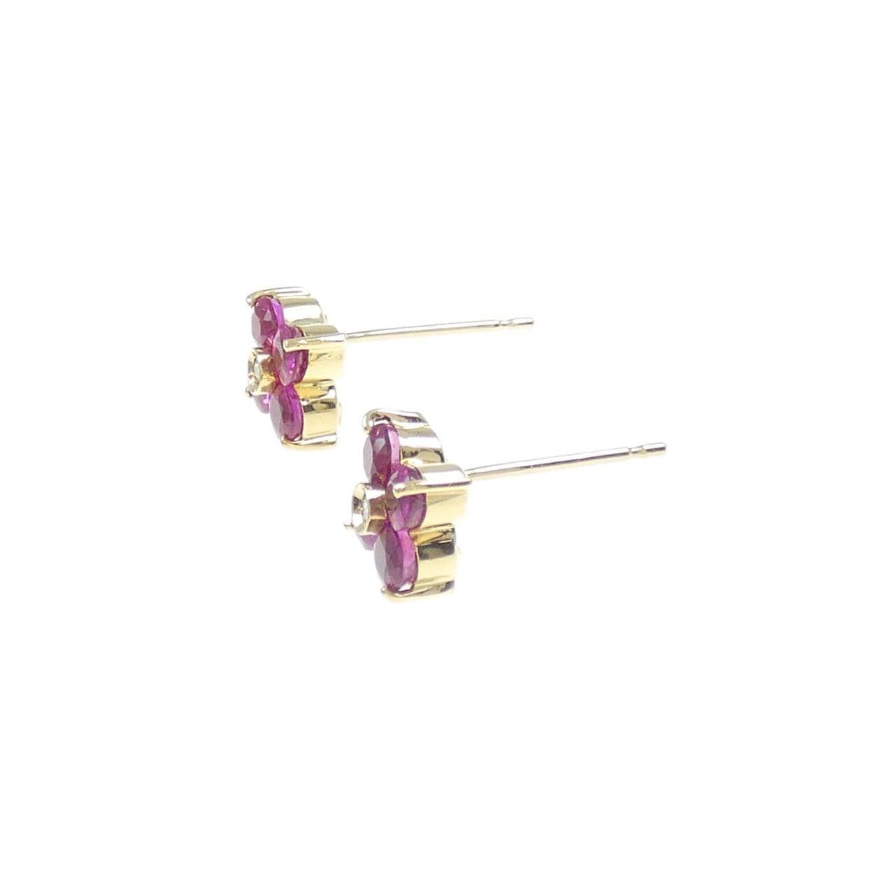 750YG花红宝石耳钉1.24CT