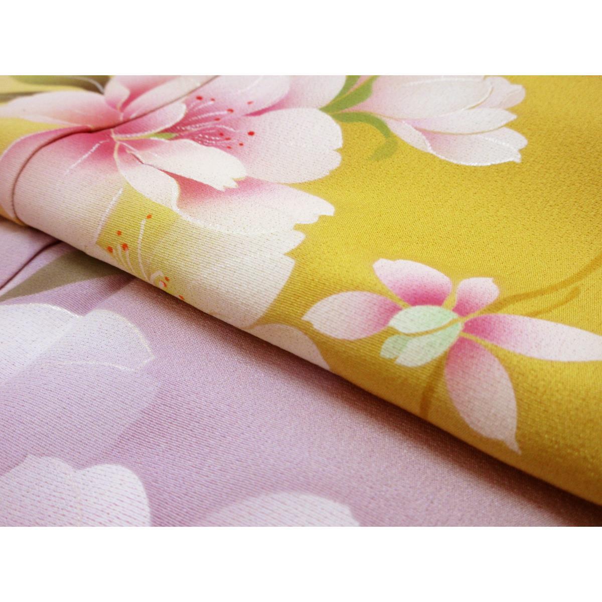 Furisode Kimono with Yuzen-processed Gradient Dyeing, Kimono and Nagajuban (2-Piece Set), Nagajuban (Polyester)