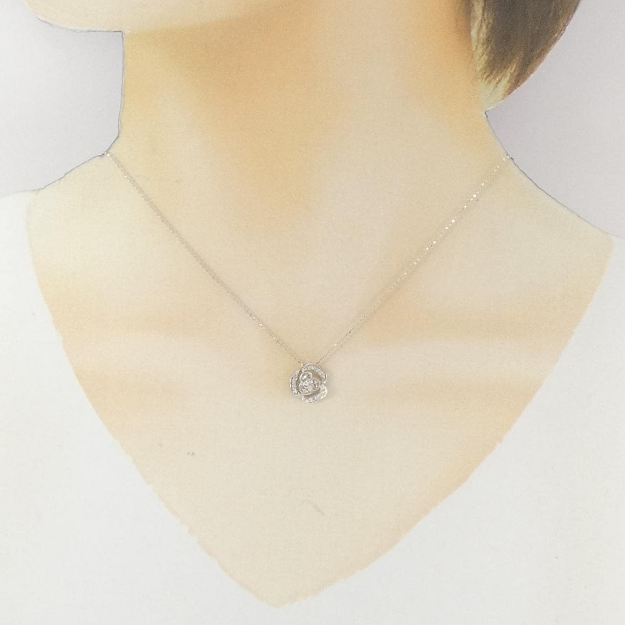 K18WG ローズ ダイヤモンド ネックレス 0.11CT