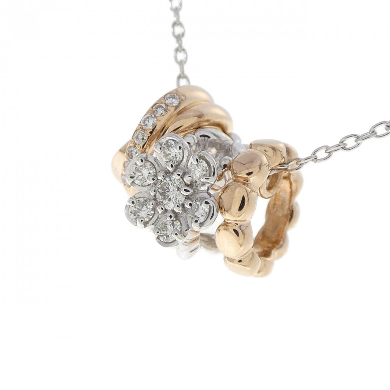 K18WG/K18PG フラワー ダイヤモンド ネックレス 0.02CT