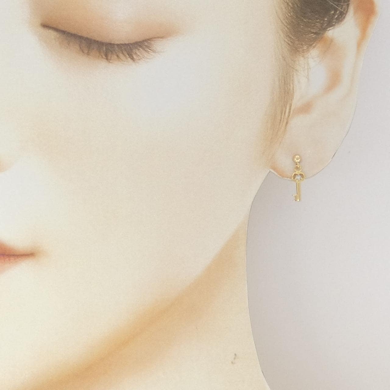 K18YG キー×カデナ ダイヤモンド ピアス 0.04CT