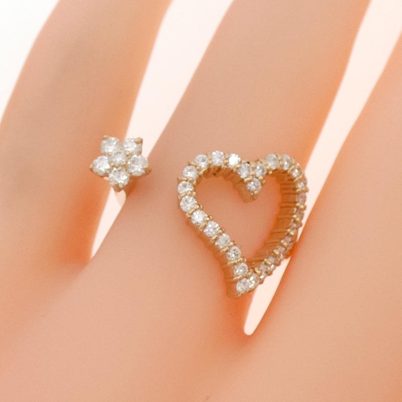 K18PG ハート×フラワー ダイヤモンド リング 0.60CT