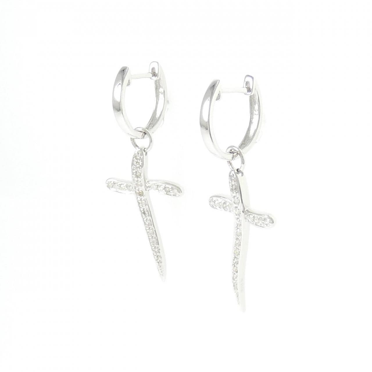 K18WG 2WAY クロス ダイヤモンド ピアス 0.25CT