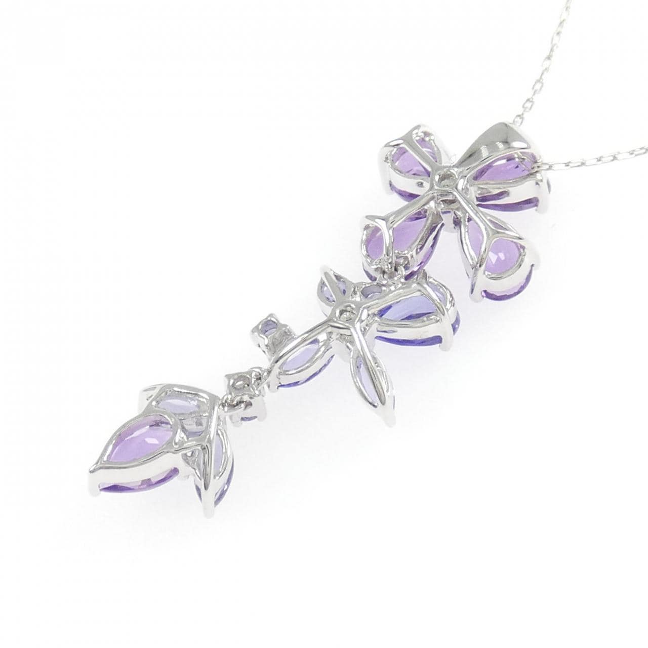 K18WG フラワー カラーストーン ネックレス