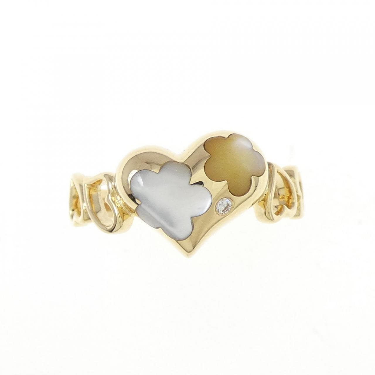 K18YG heart mother of pearl ring