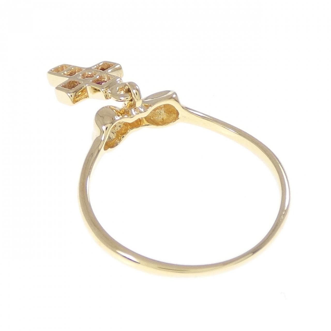 K18YG リボン?クロス ガーネット リング