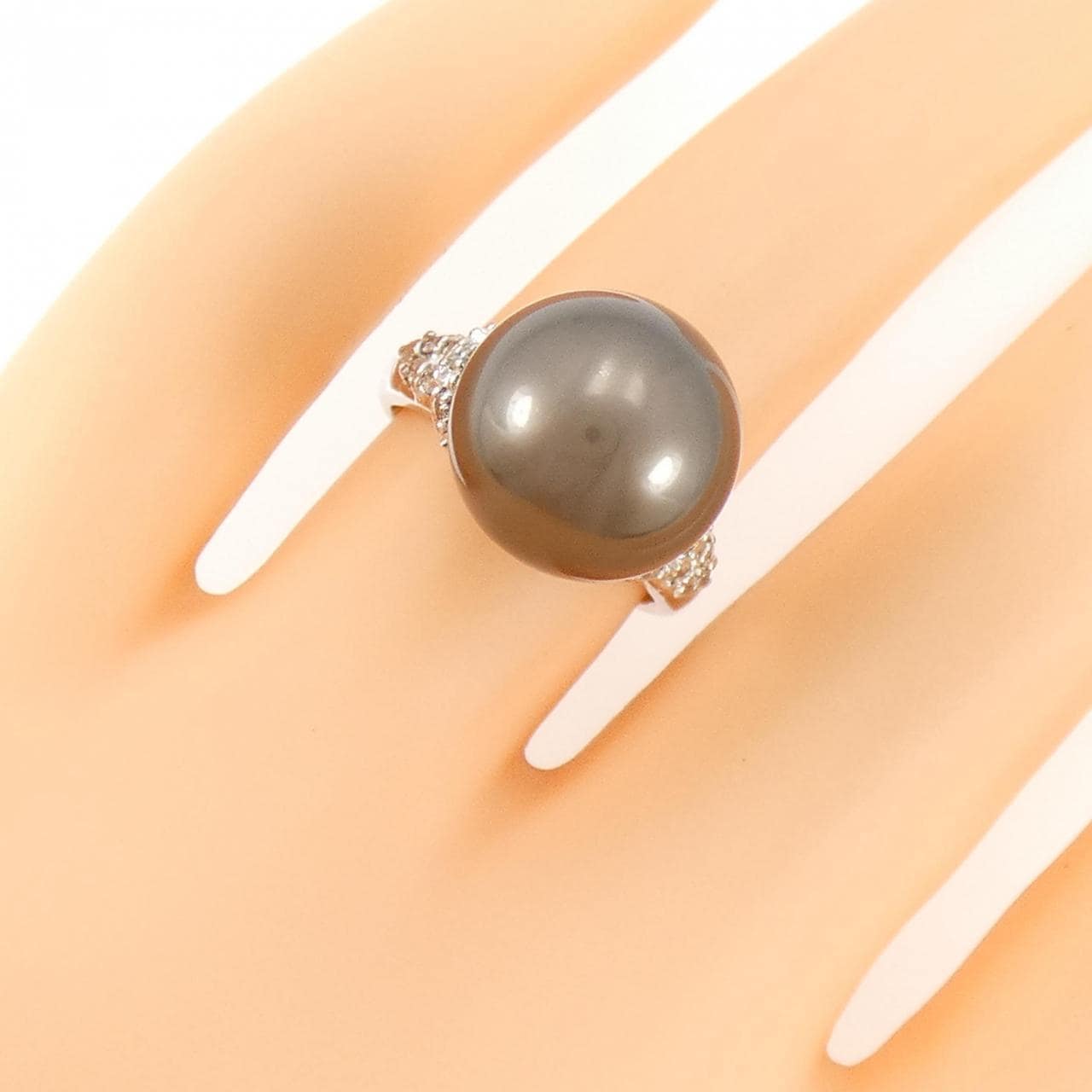 K18WG Black Pearl Ring 12.6mm