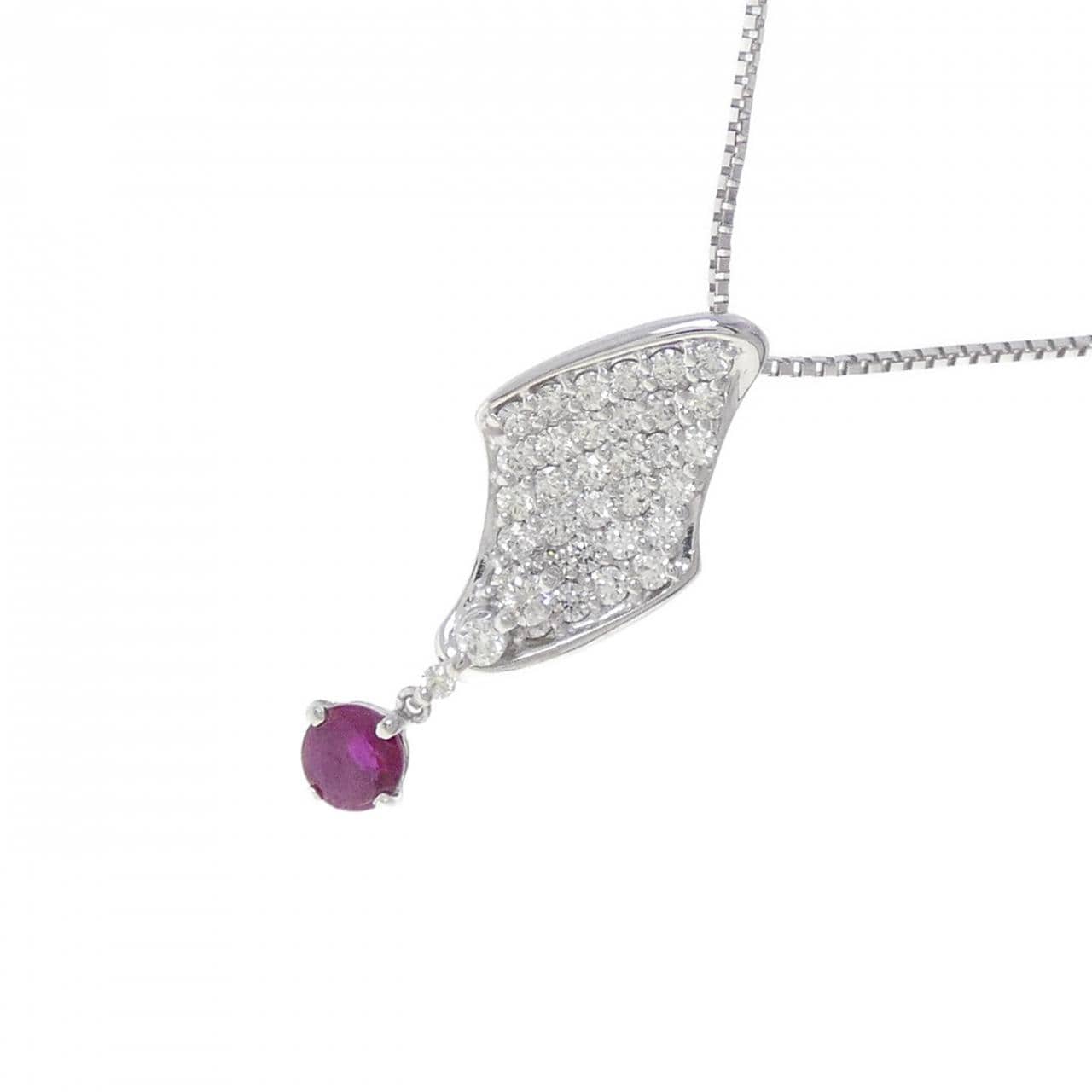 K18WG ルビー ネックレス 0.32CT