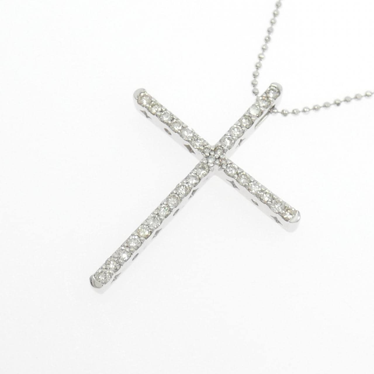 K18WG クロス ダイヤモンド ネックレス 0.60CT