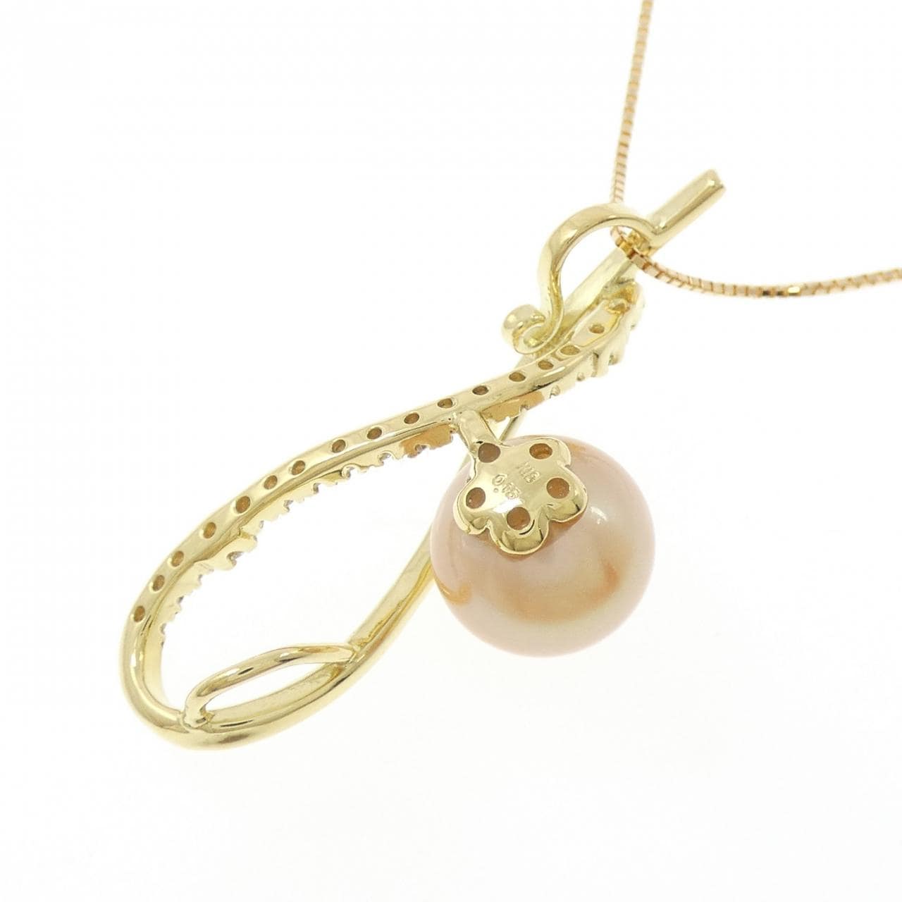 18K Yellow Gold White Butterfly Pearl Necklace 10mm