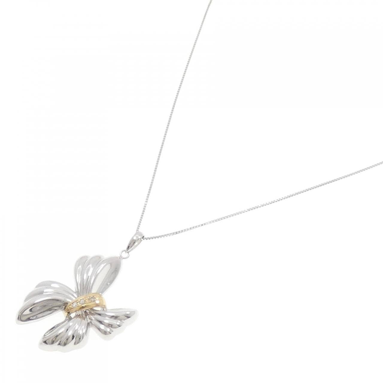 K18WG/K18YG リボン ダイヤモンド ネックレス 0.03CT