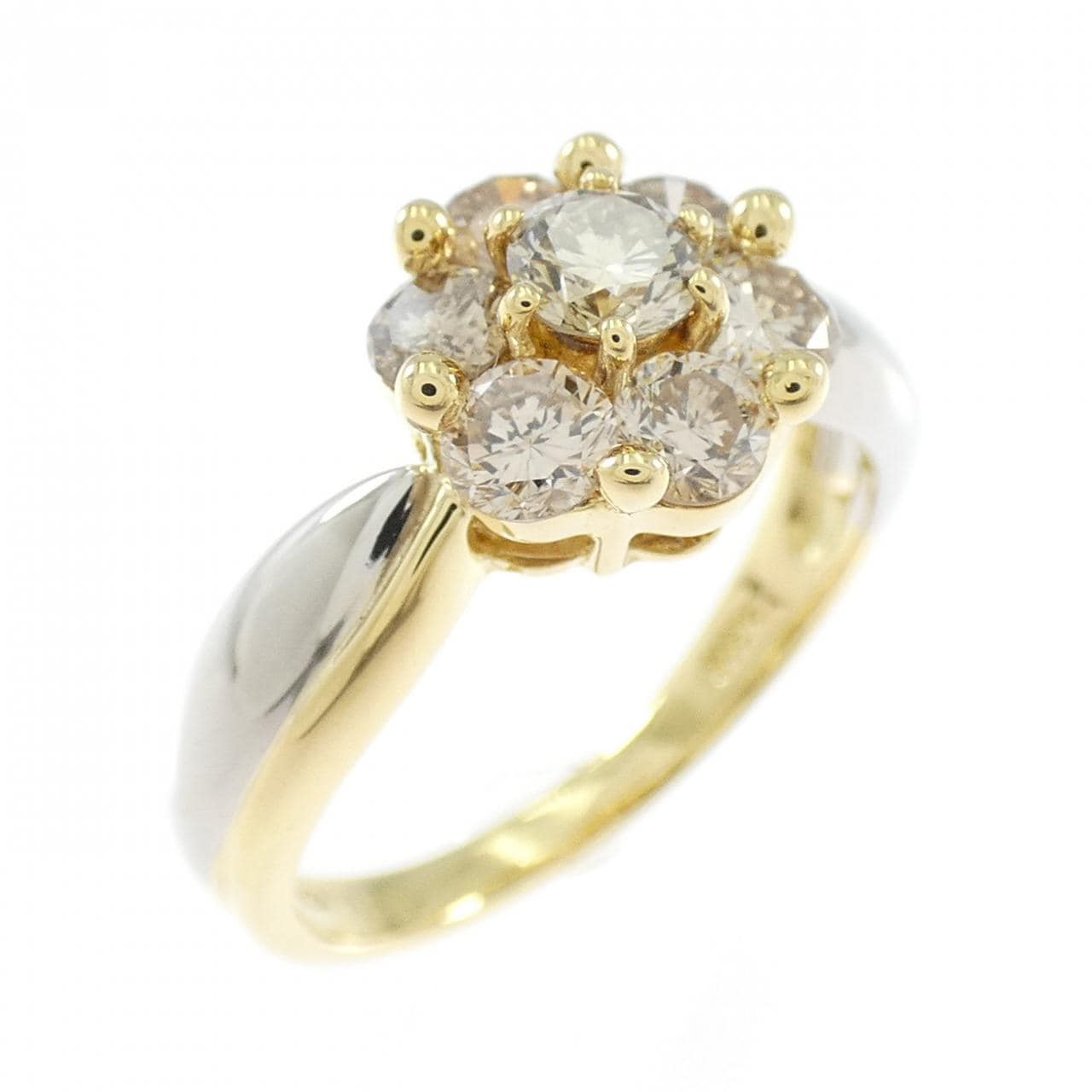 K18YG/PT900 フラワー ダイヤモンド リング 1.00CT