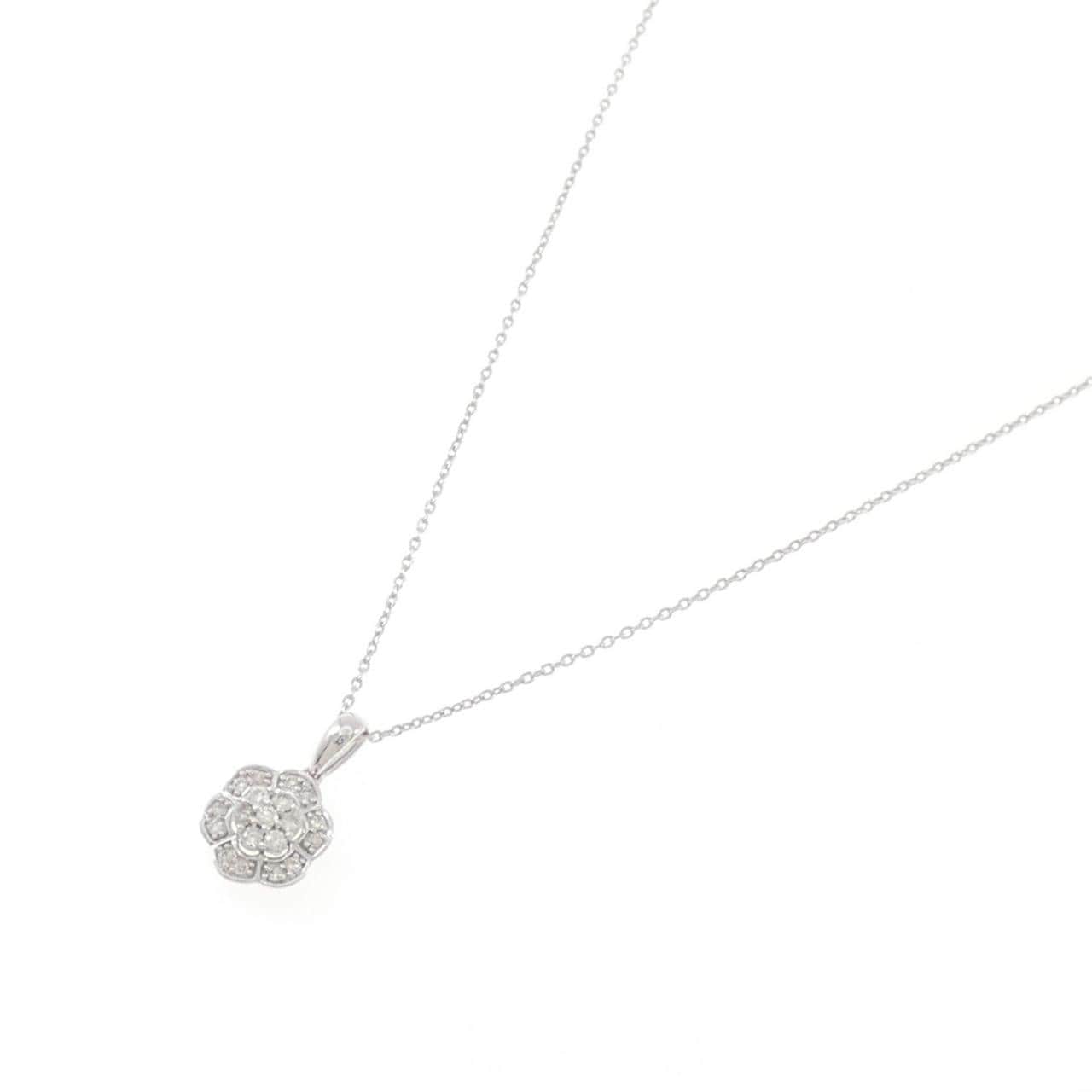 K18WG フラワー ダイヤモンド ネックレス 0.15CT