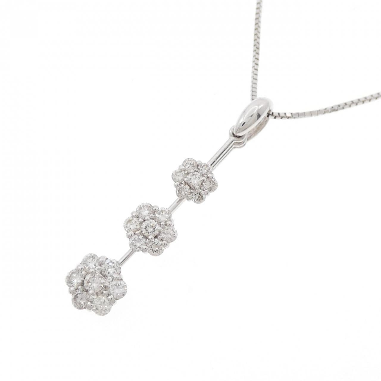 K18WG/750WG フラワー ダイヤモンド ネックレス 0.70CT