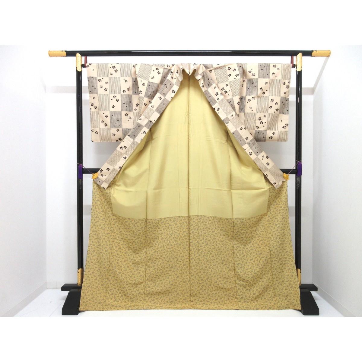 【未使用品】紬　陣屋　きもの・長襦袢　２点セット【縞大島紬】