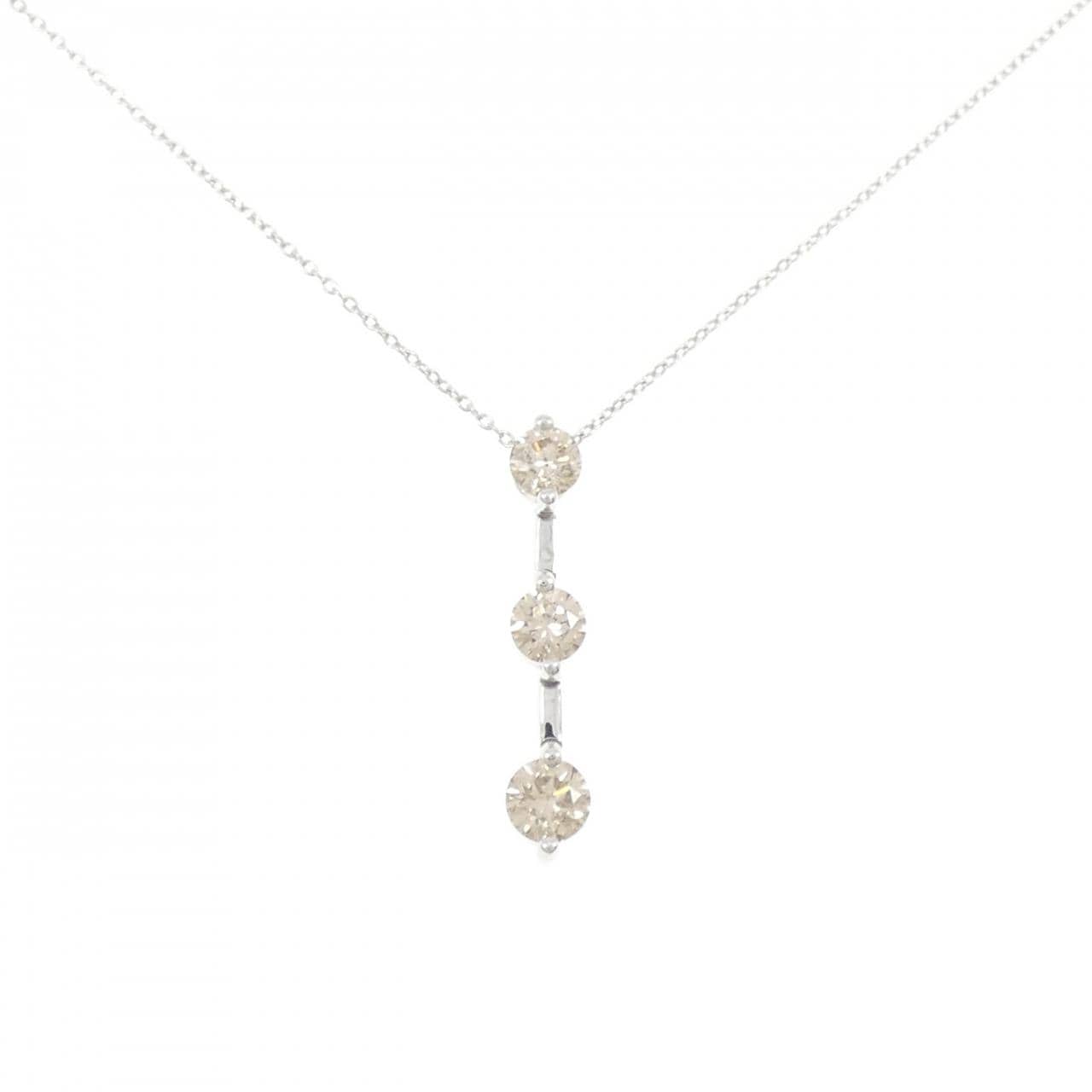 K18WG スリーストーン ダイヤモンド ネックレス 1.00CT