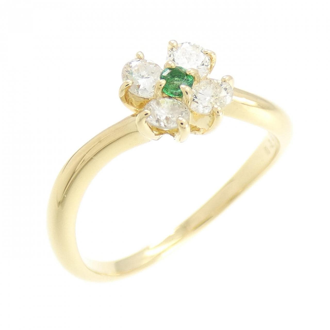 K18YG flower emerald ring