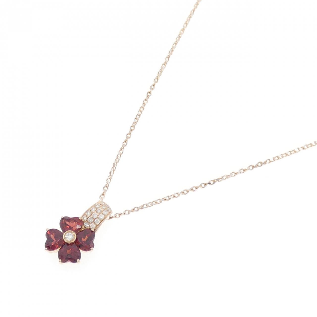 K18PG フラワー ガーネット ネックレス 2.79CT