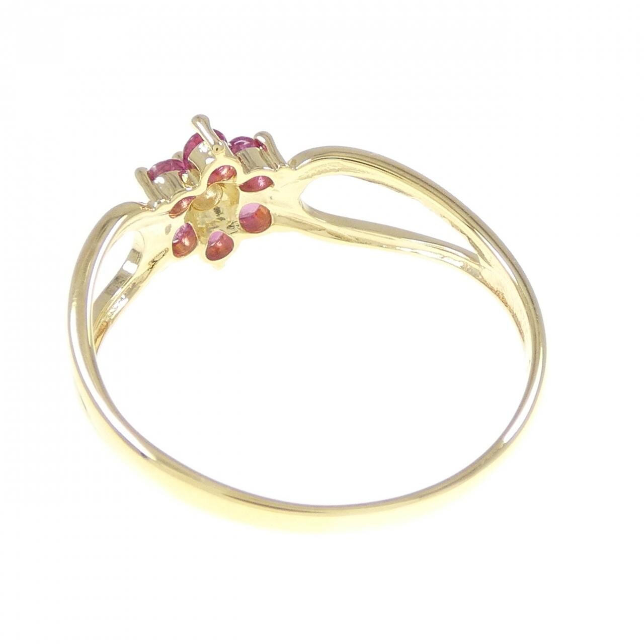 K18YG フラワー ルビー リング 0.20CT