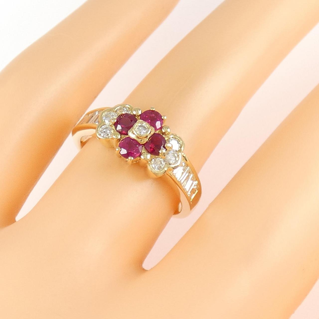 K18YG フラワー ルビー リング 0.51CT
