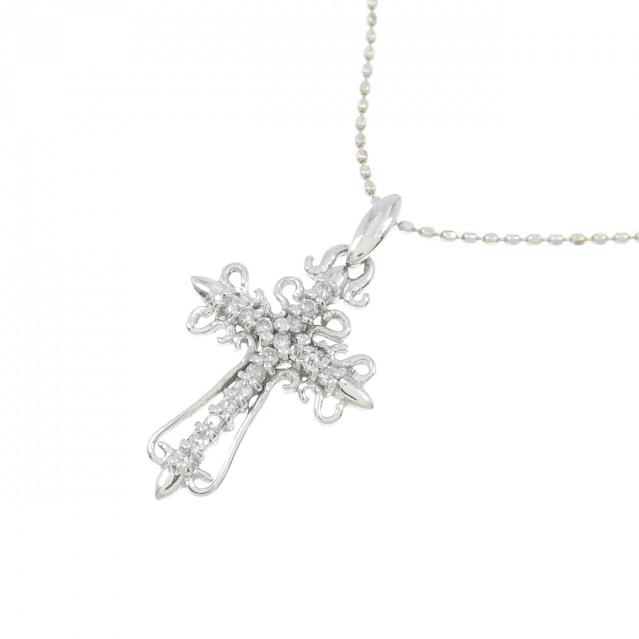 K18WG クロス ダイヤモンド ネックレス 0.09CT