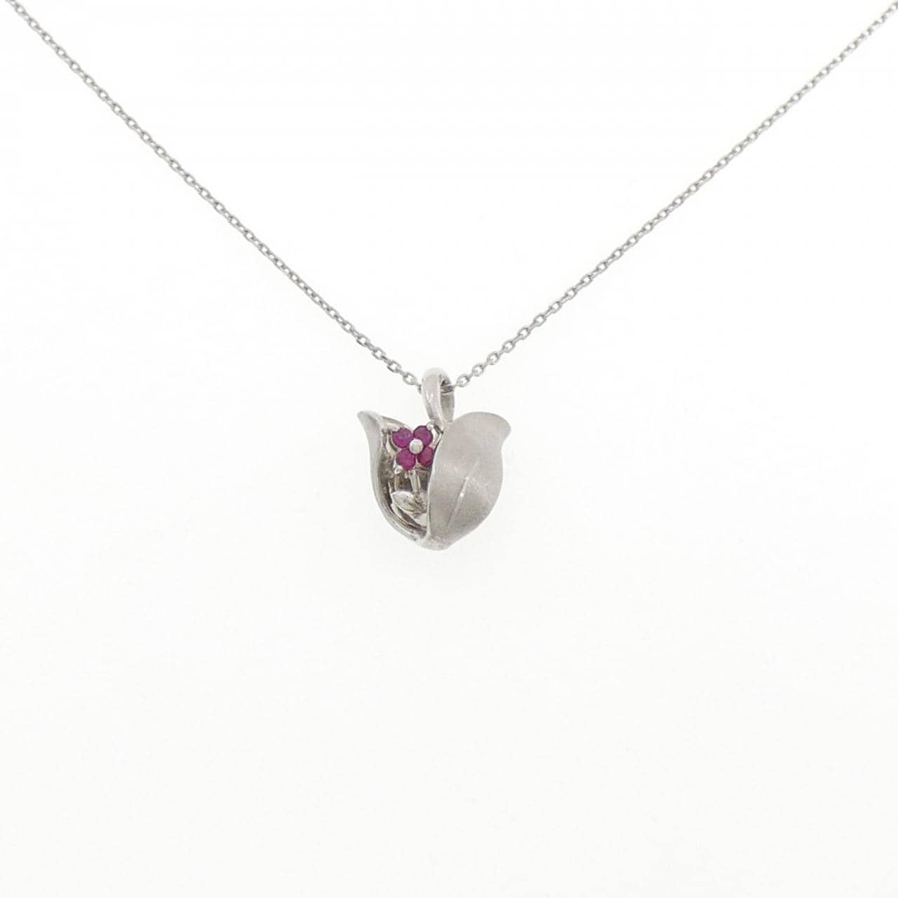 PT900/PT850 フラワー ルビー ネックレス 0.08CT