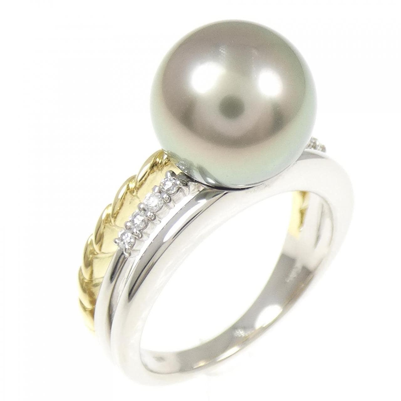 PT900/K18YG 黒蝶パール リング 10.0mm