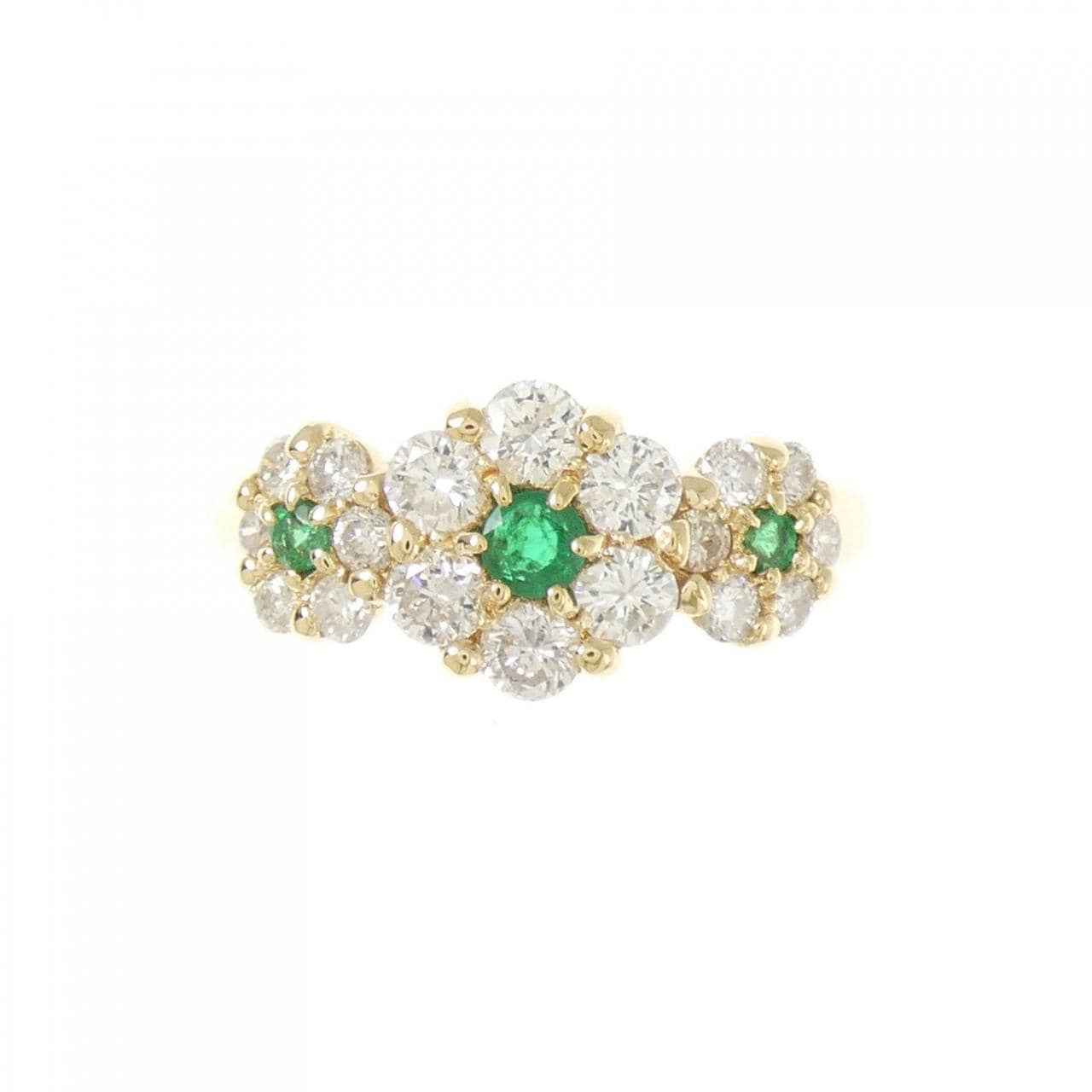 K18YG フラワー エメラルド リング 0.15CT