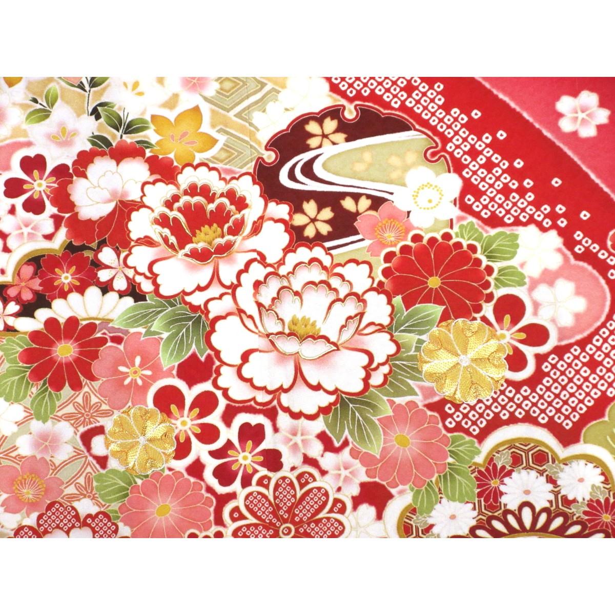 振袖　友禅金彩加工　刺繍入りボカシ染