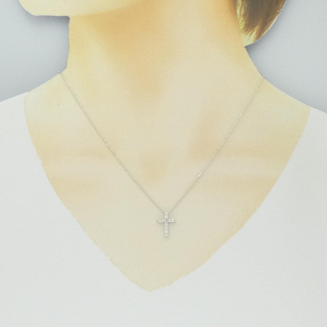 K10WG クロス ダイヤモンド ネックレス 0.30CT