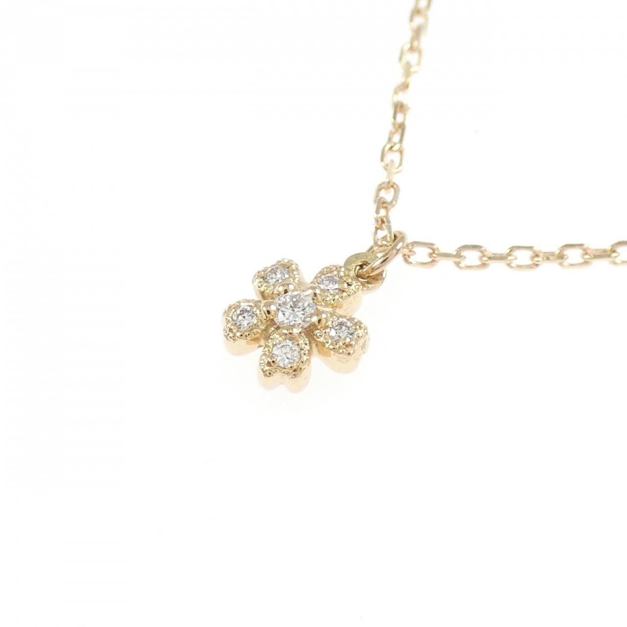 K18PG フラワー ダイヤモンド ネックレス 0.01CT