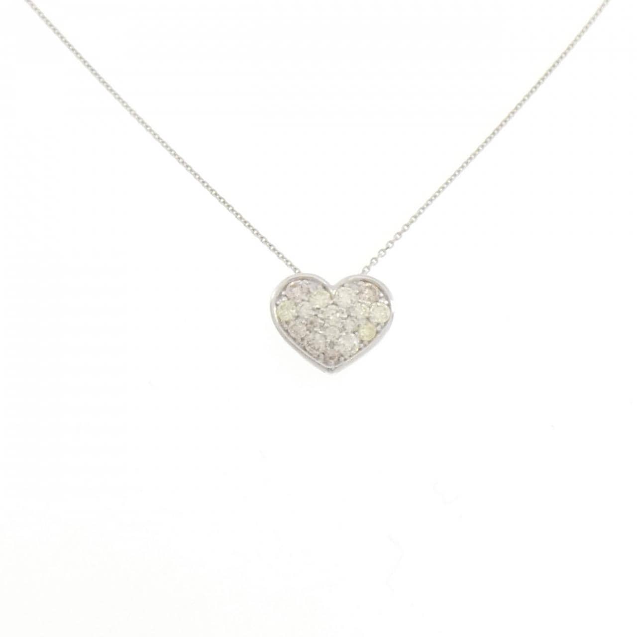K18WG パヴェ ハート ダイヤモンド ネックレス 0.30CT