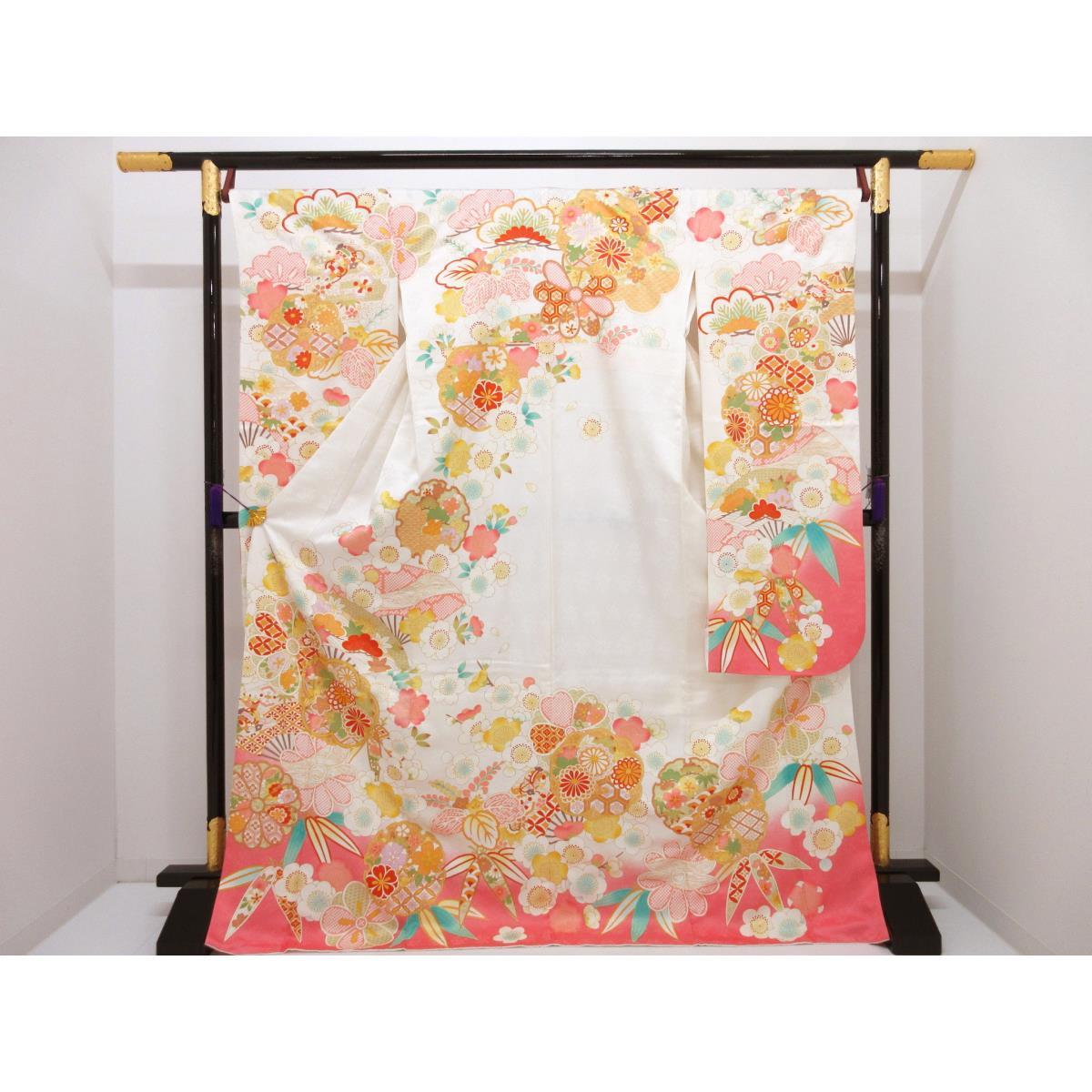 Furisode Yuzen gold color processing Bokashi dyeing with embroidery