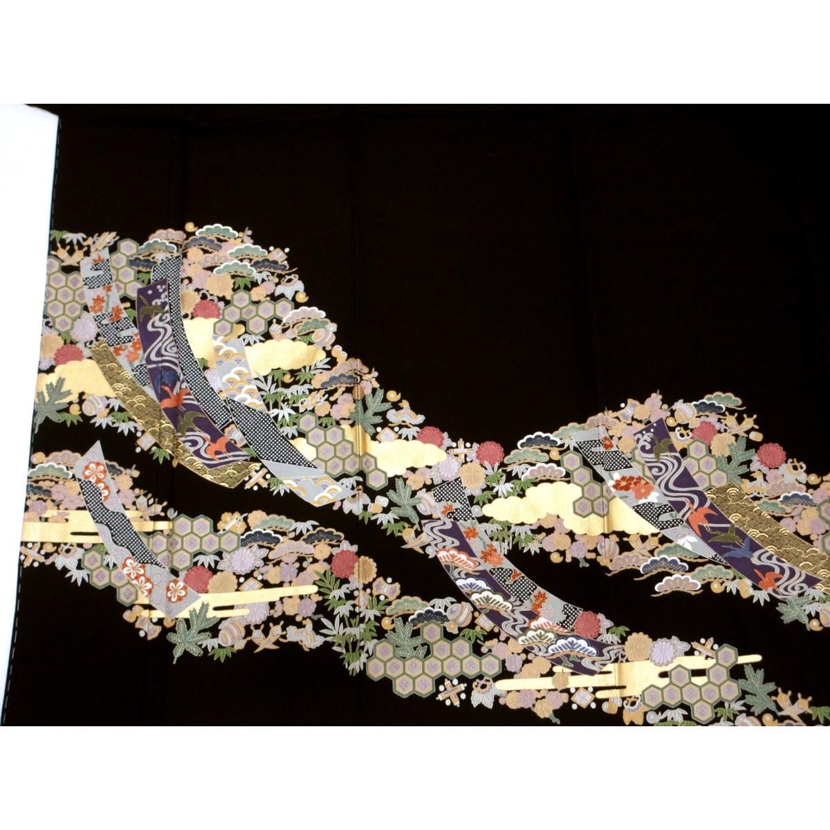 【未使用品】留袖　友禅金彩加工　刺繍入り　桔梗