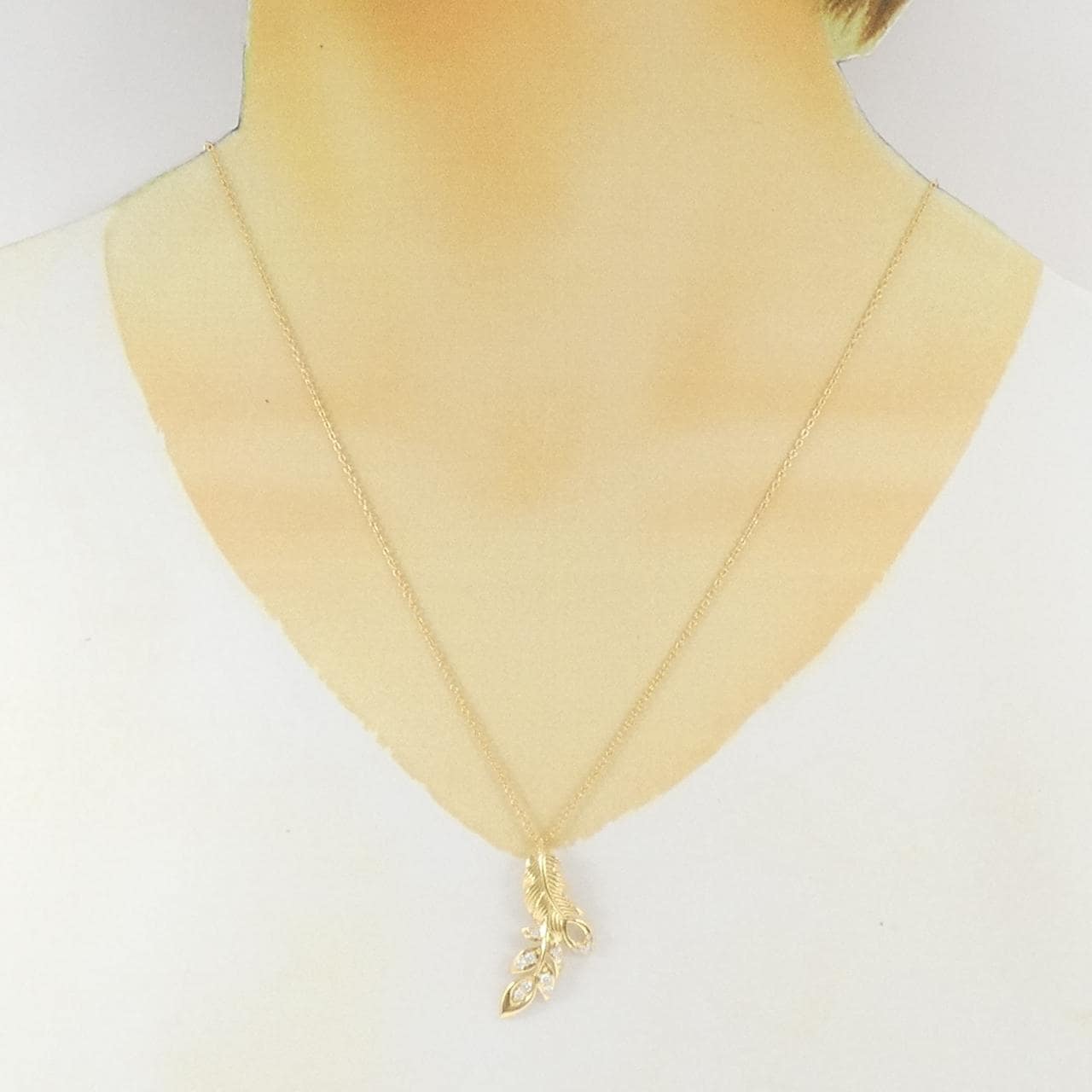 K18YG フェザー ダイヤモンド ネックレス 0.23CT