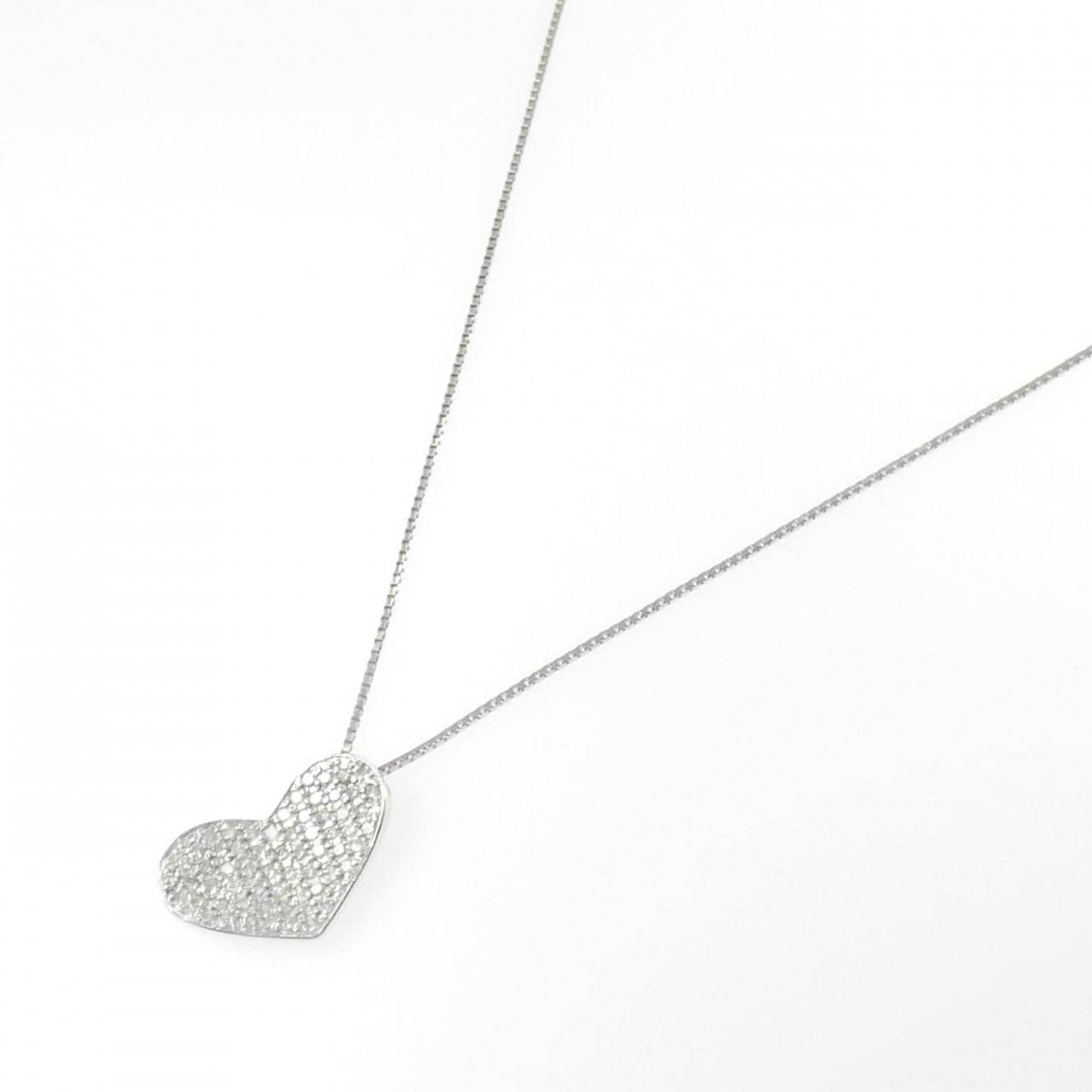 K18WG パヴェ ハート ダイヤモンド ネックレス 0.80CT
