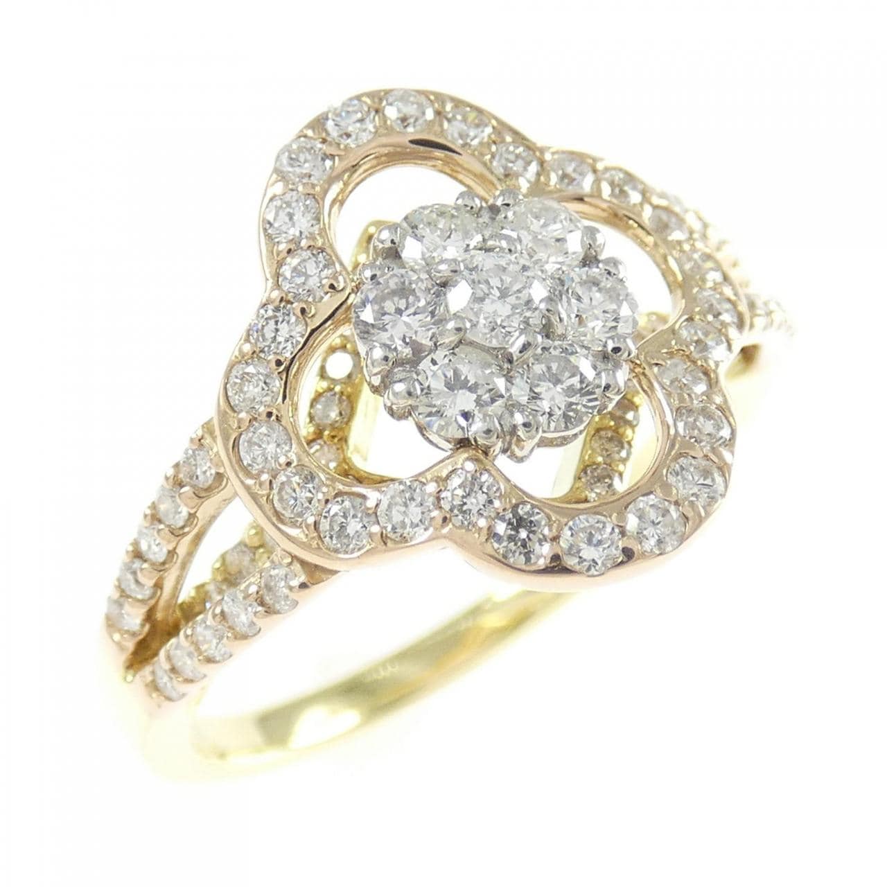 K18YG/PT900/K18PG フラワー ダイヤモンド リング 0.81CT