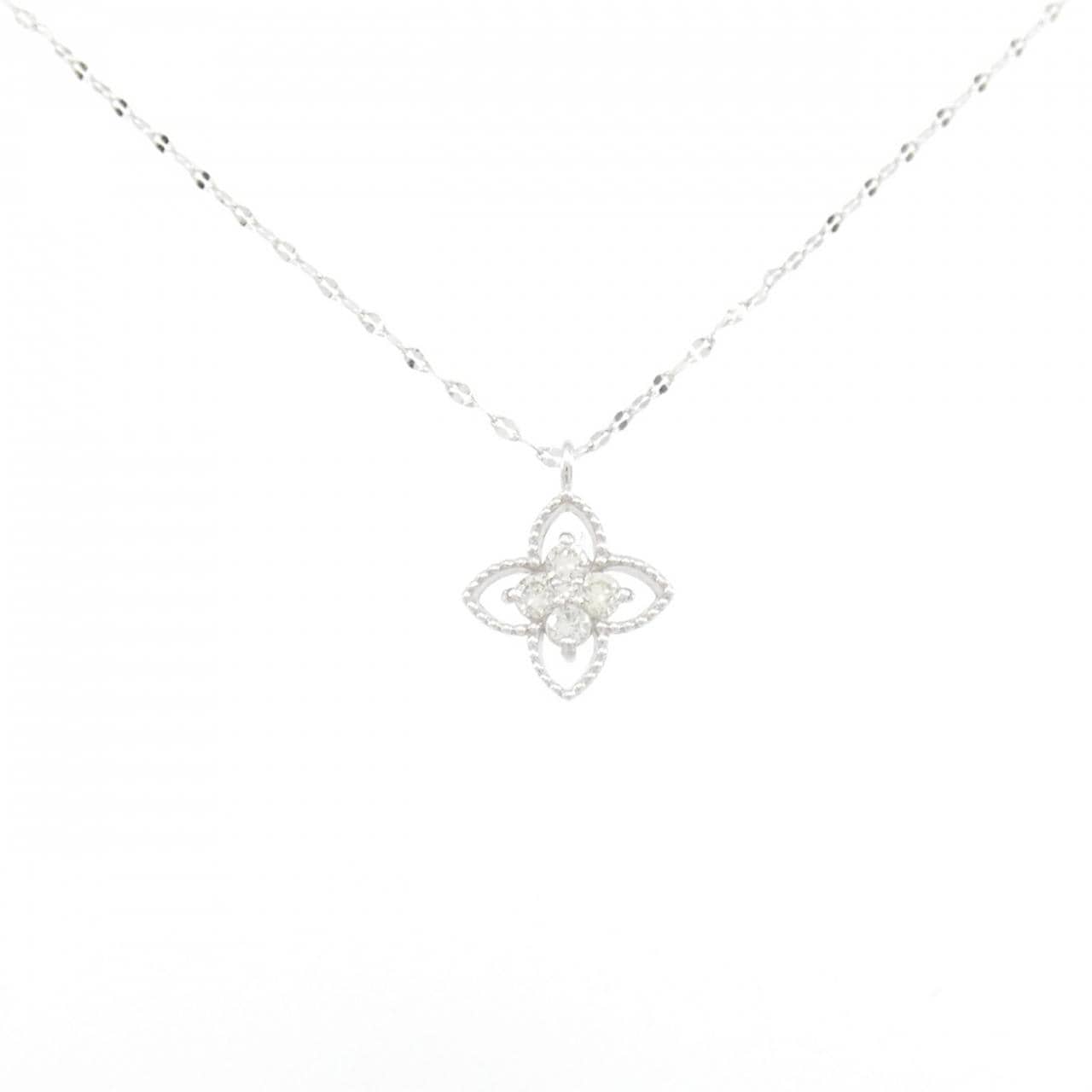K18WG フラワー ダイヤモンド ネックレス 0.11CT