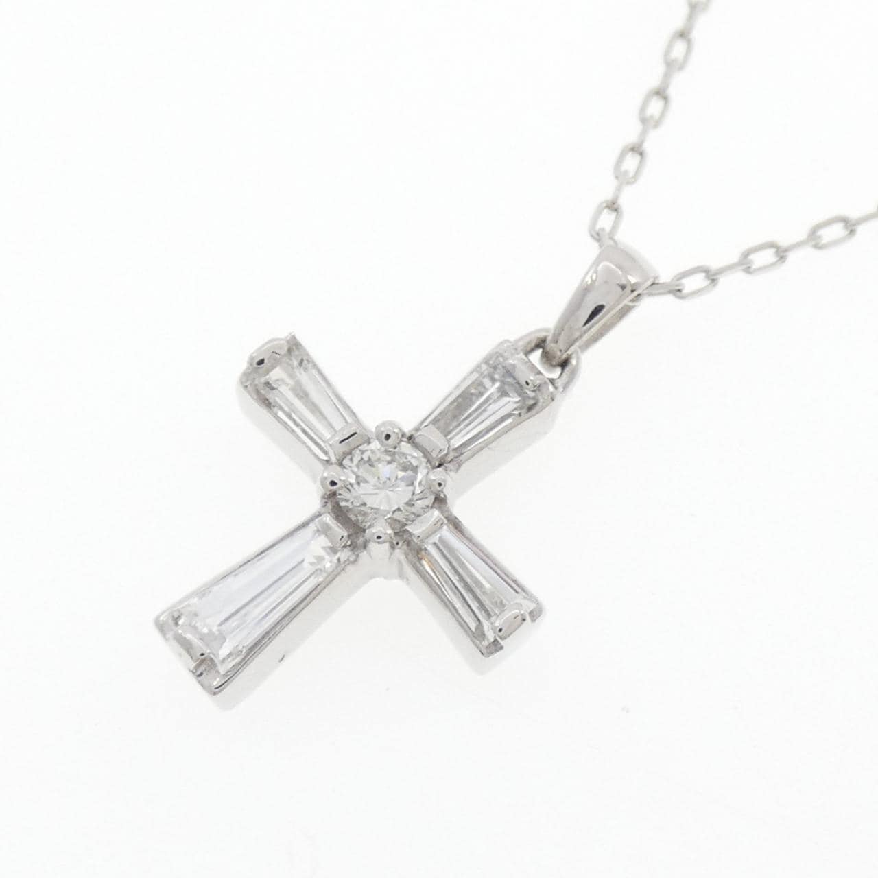 K18WG クロス ダイヤモンド ネックレス 0.116CT