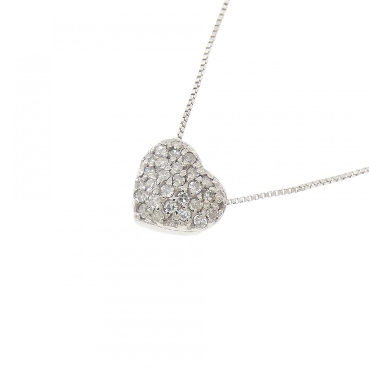 K18WG ハート パヴェ ダイヤモンド ネックレス 0.10CT