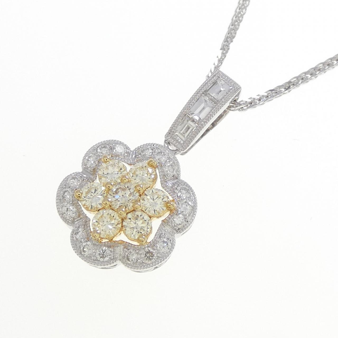 K18WG/K18/750WG Flower Diamond Necklace 0.85CT