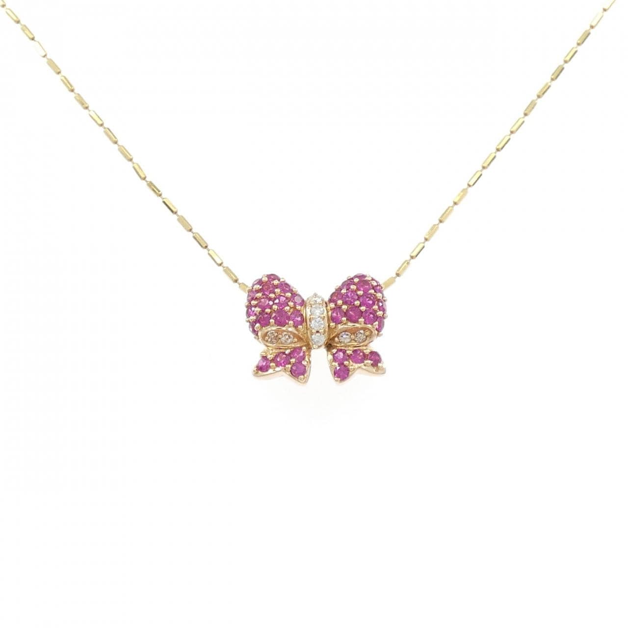 K18YG リボン ルビー ネックレス 0.50CT