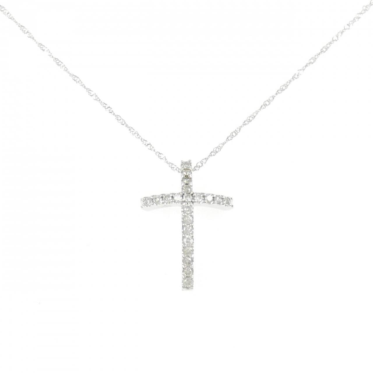 K18WG クロス ダイヤモンド ネックレス 0.21CT