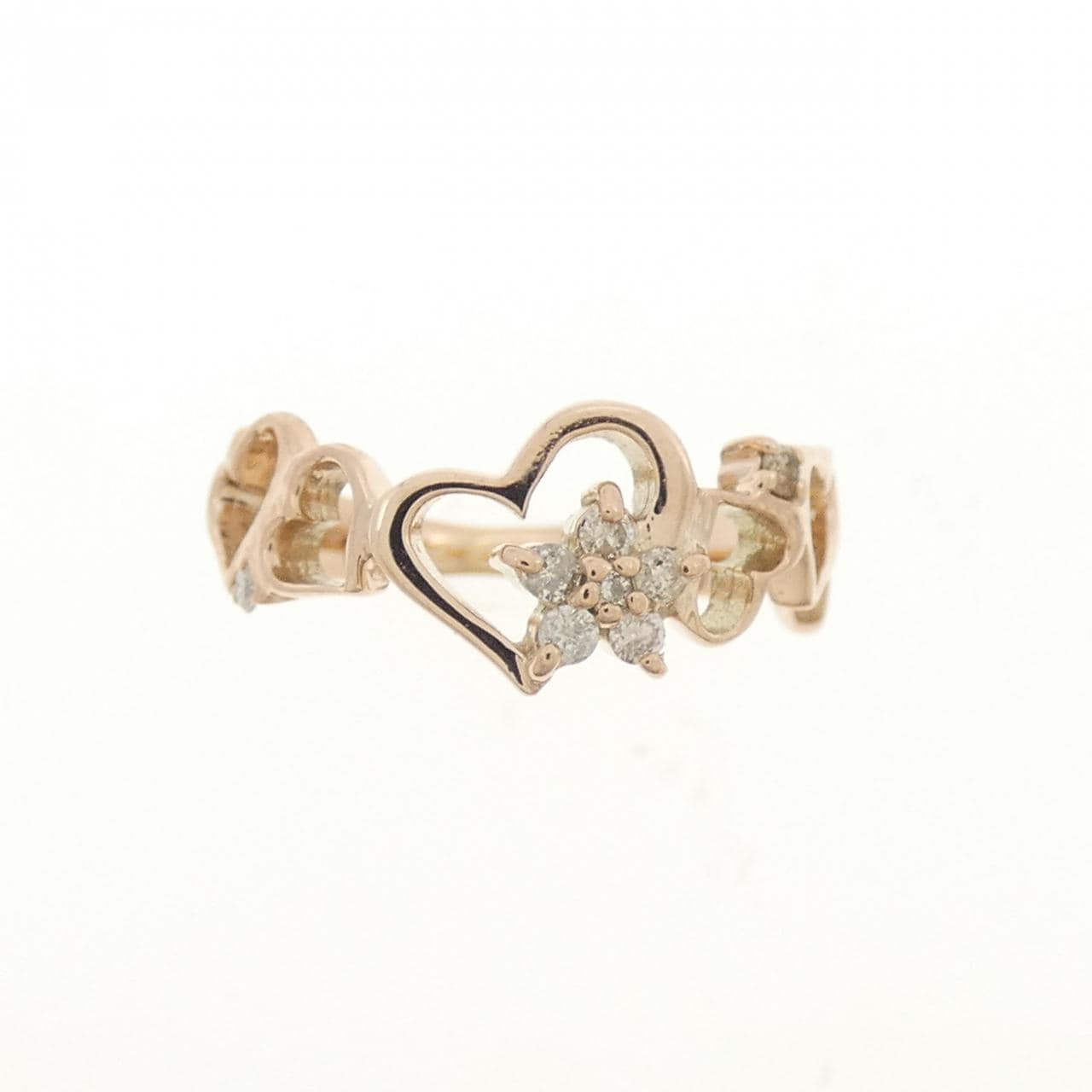 K10PG 心 x花朵鑽石戒指0.07CT