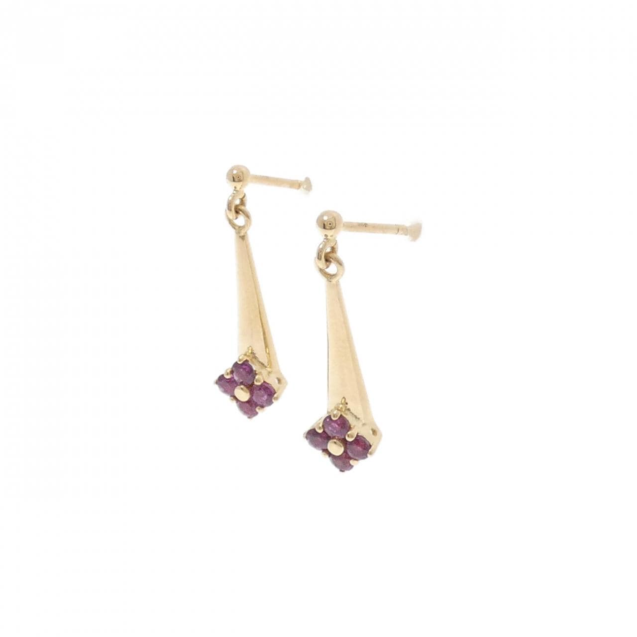 K18YG flower ruby earrings