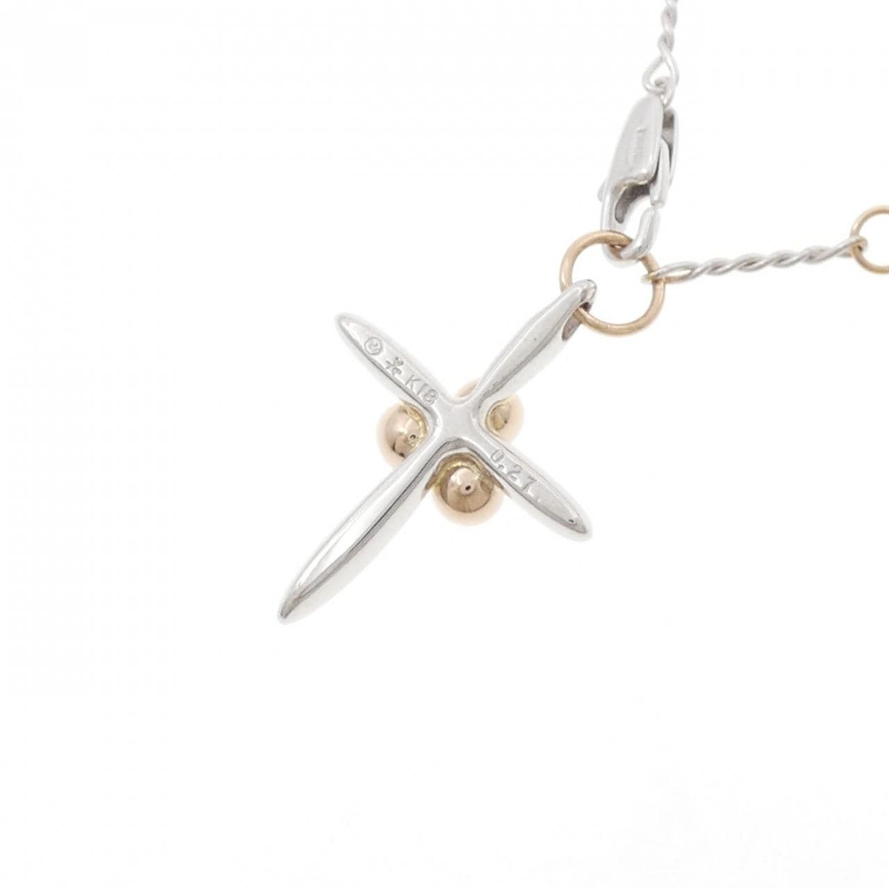 K18WG/K18PG クロス ダイヤモンド ネックレス 0.27CT