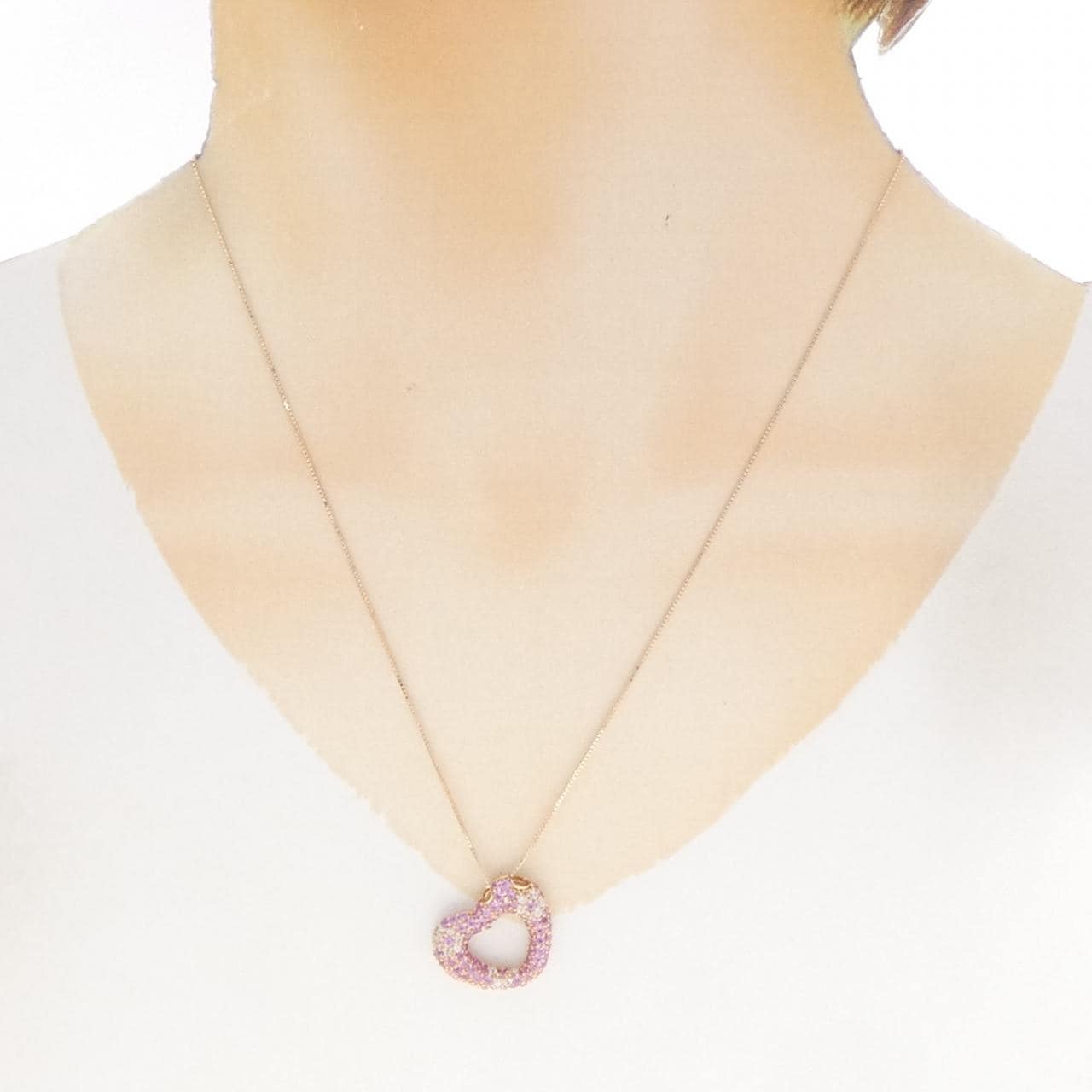 K18PG ハート サファイヤ ネックレス 1.55CT