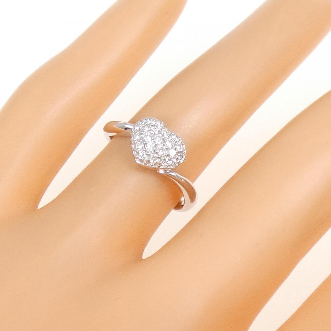 K18WG ハート パヴェ ダイヤモンド リング 0.22CT