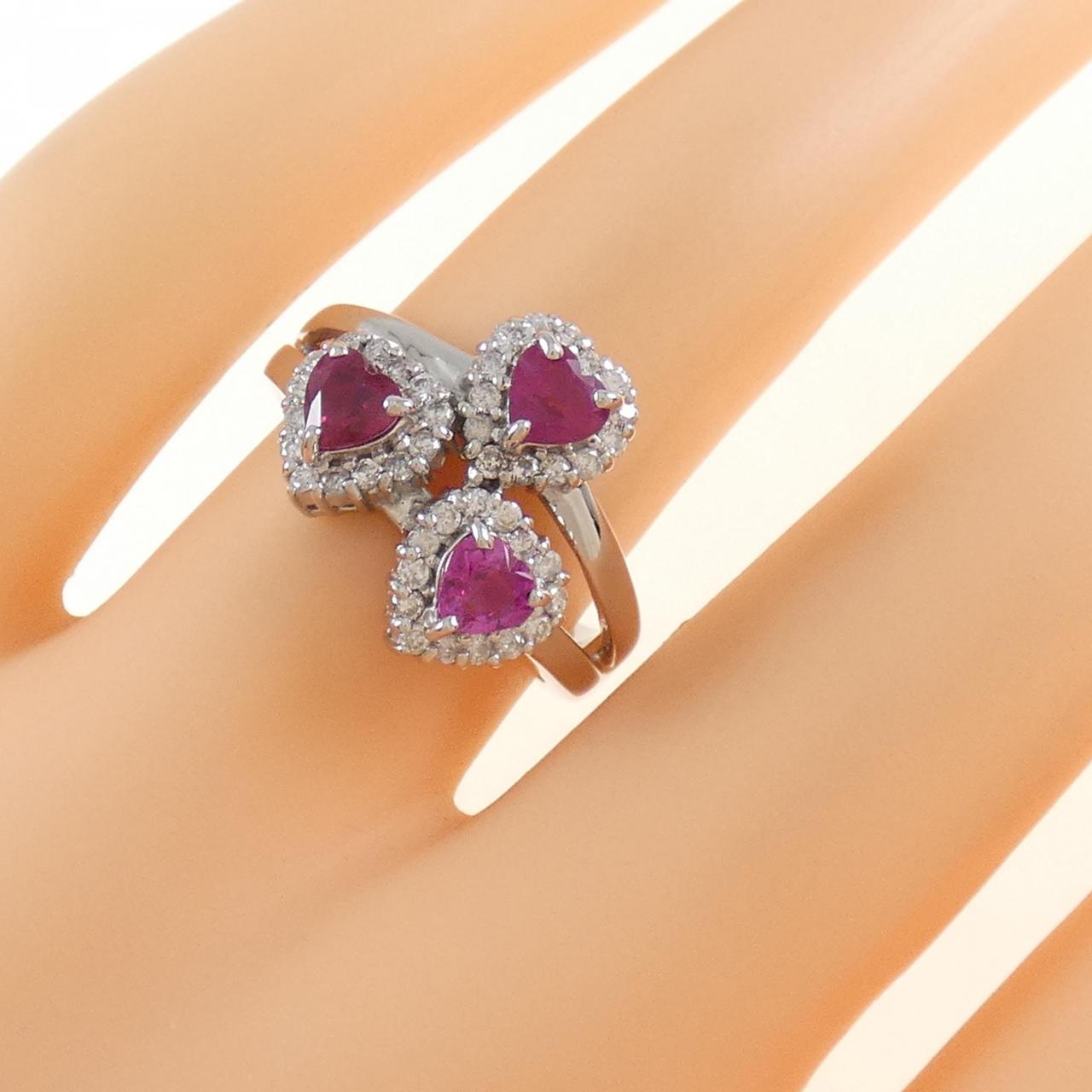 K18WG ハート ルビー リング 0.91CT