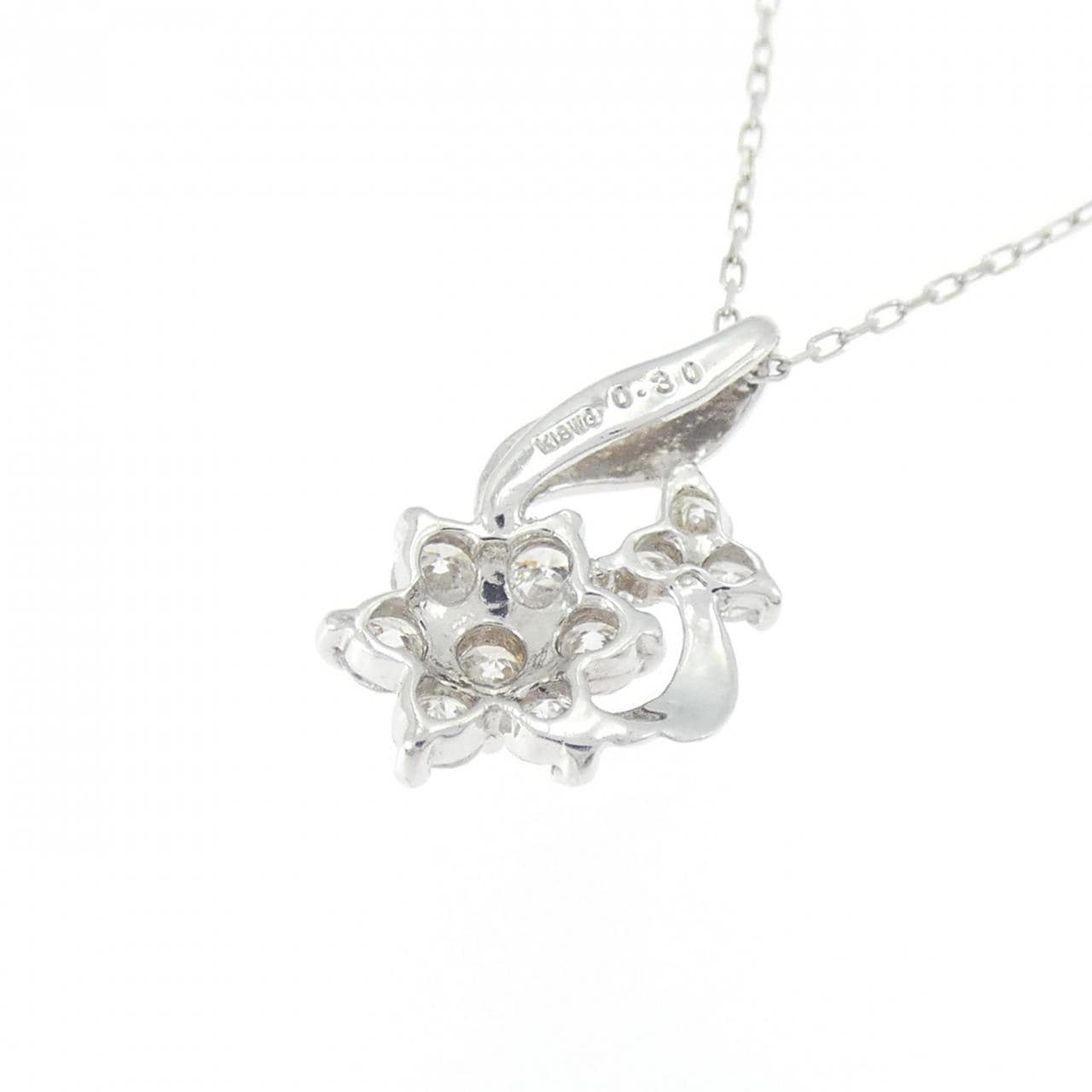 K18WG フラワー ダイヤモンド ネックレス 0.30CT